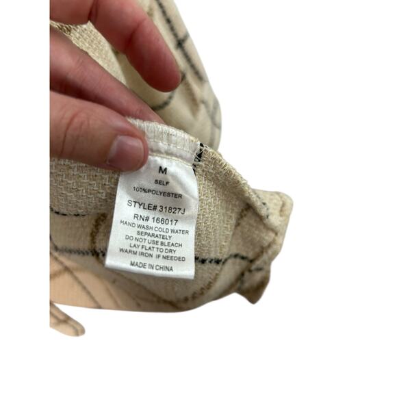 Cream Plaid Boucle Shacket Jacket‎ M Fall Layer Preppy Cottagecore Cozy Chic - Picture 4 of 5